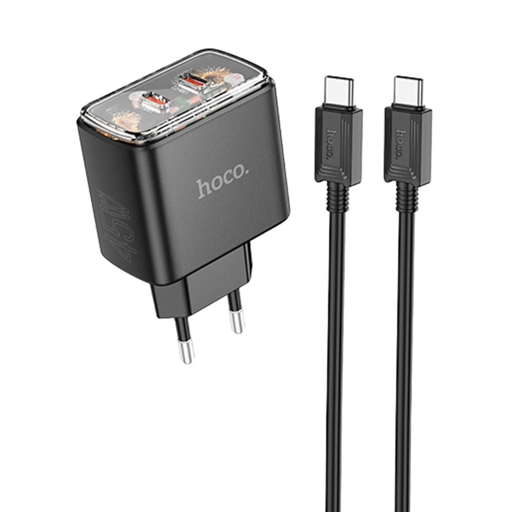 ������� �������� ���������� Hoco CS43A 2 Type-C PD 45W black + ������ Type-C to Type-C