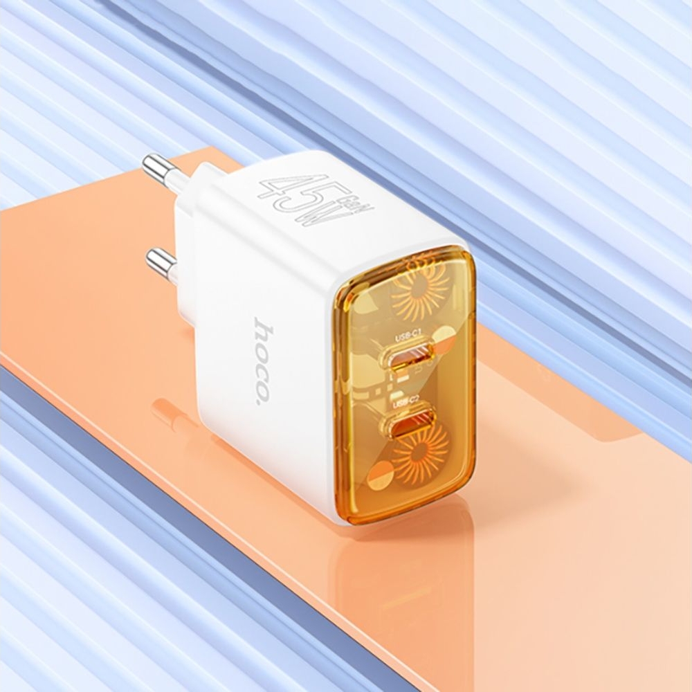 ������� �������� ���������� Hoco CS43A 2 Type-C PD 45W white + ������ Type-C to Type-C