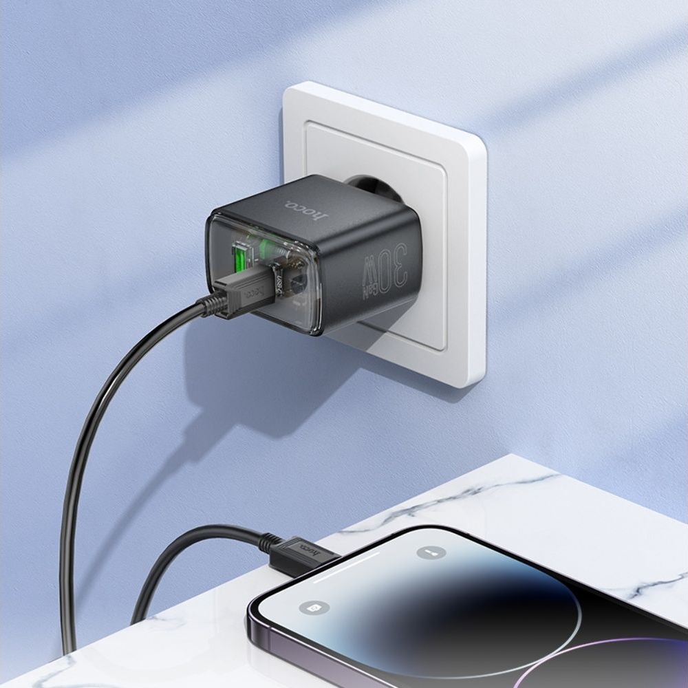 ������� �������� ���������� Hoco CS42A USB/ Type-C PD 30W QC black + ������ Type-C to Lightning