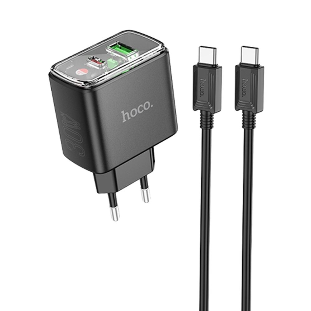 ������� �������� ���������� Hoco CS42A USB/ Type-C PD 30W QC black + ������ Type-C to Type-C