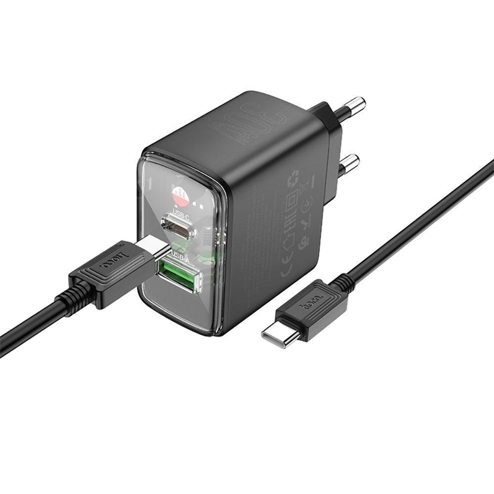 ������� �������� ���������� Hoco CS42A USB/ Type-C PD 30W QC black + ������ Type-C to Type-C