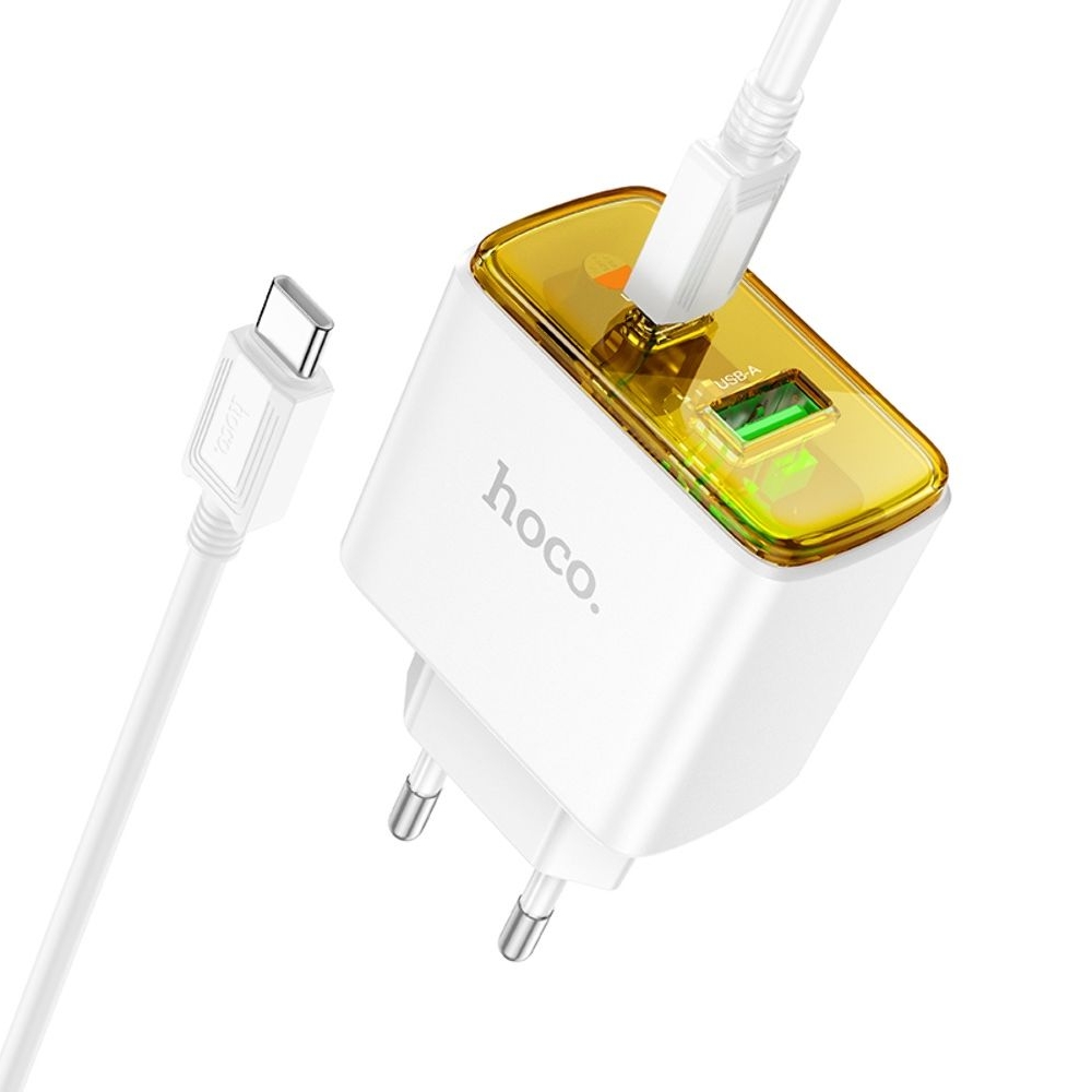 ������� �������� ���������� Hoco CS42A USB/ Type-C PD 30W QC white + ������ Type-C to Type-C