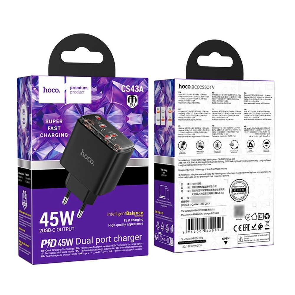������� �������� ���������� Hoco CS43A 2 Type-C PD 45W black