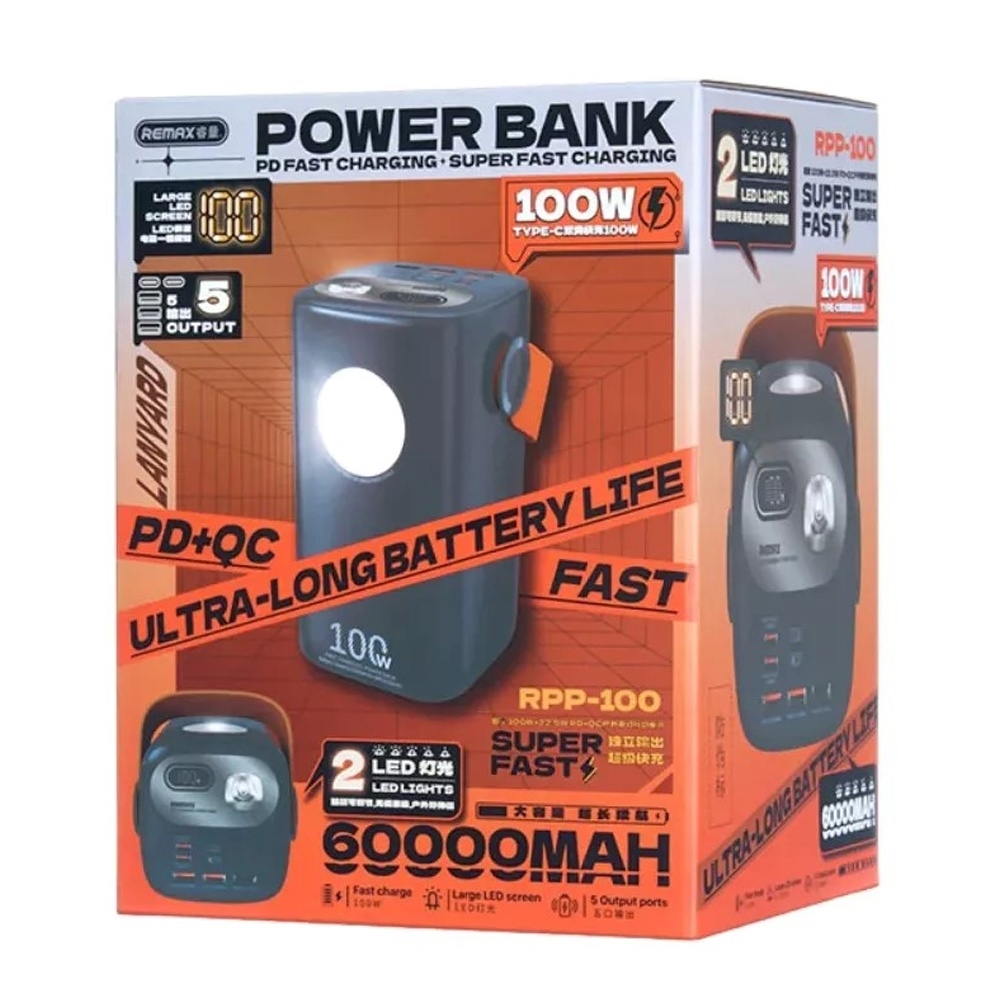 Power bank Remax RPP-100, 60000 mAh, 22.5 ��, Power Delivery (100 ��), Quick Charge 3.0, �����