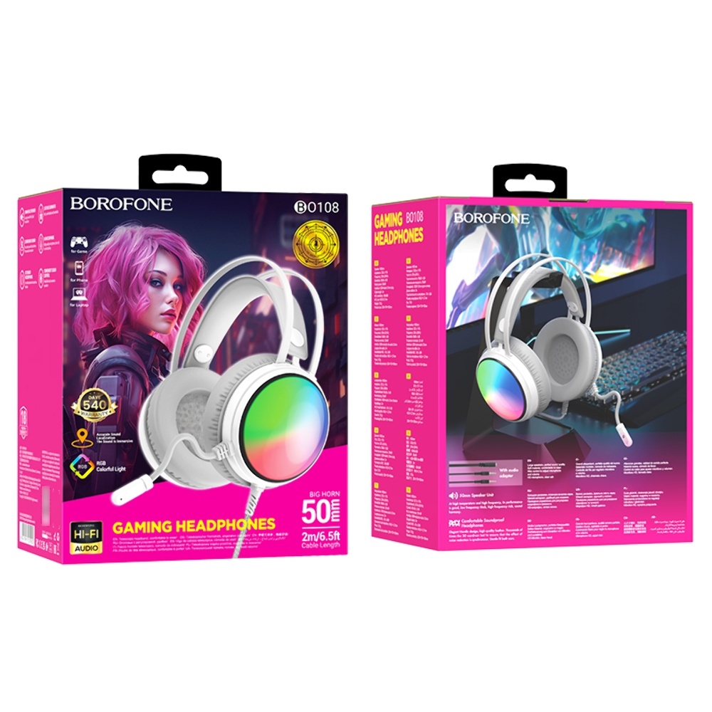 �������� ��������� Borofone BO108 ������� � ���������� � LED ���������� Jack 3.5 white