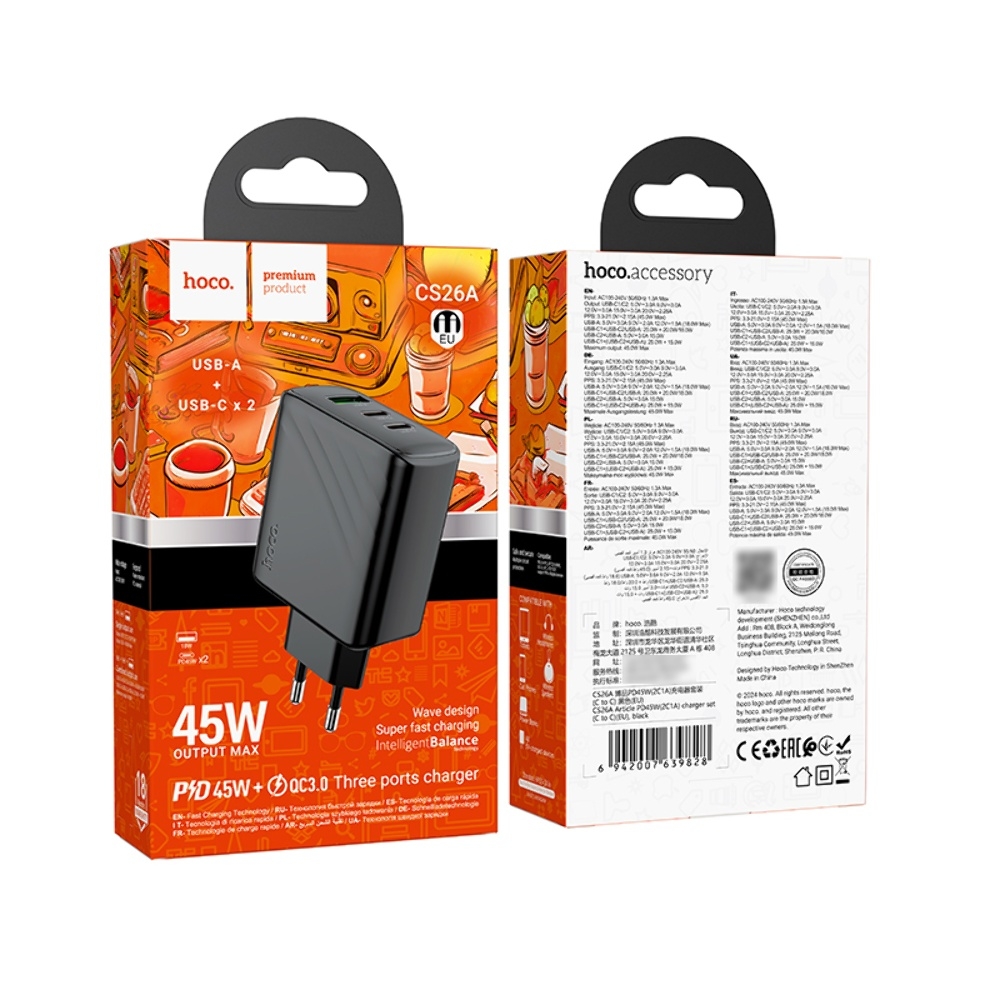 ������� �������� ���������� Hoco CS26A USB/ 2 Type-C PD 45W black