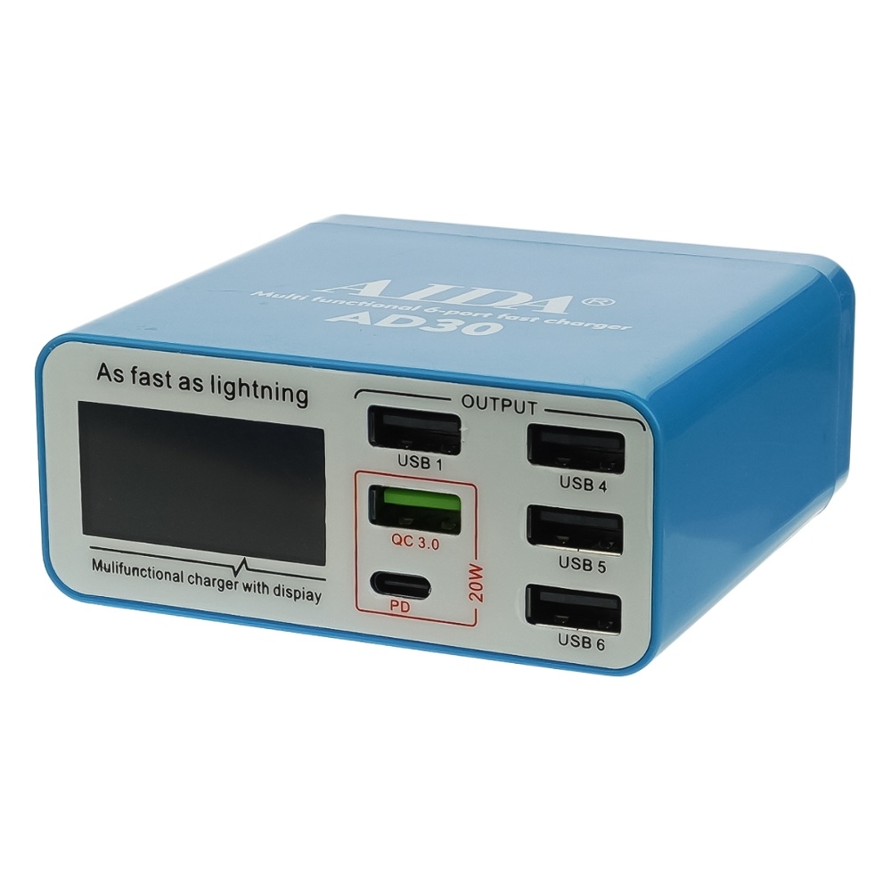 �������� ������� � ���������� ���������� ������� Aida AD30 (5 USB/ 1 Type-C, Fast Charge 3.0, 40W)