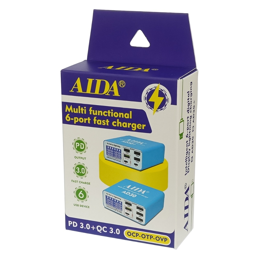 �������� ������� � ���������� ���������� ������� Aida AD30 (5 USB/ 1 Type-C, Fast Charge 3.0, 40W)