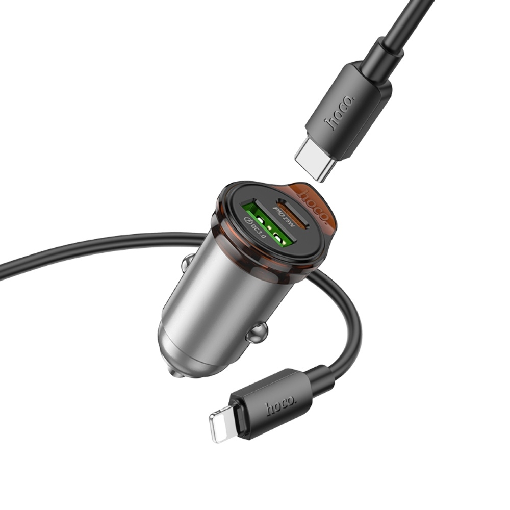 ������������� �������� ���������� Hoco NZ16A USB/ Type-C 43W PD QC 25W metal grey + ������ Type-C to Lightning