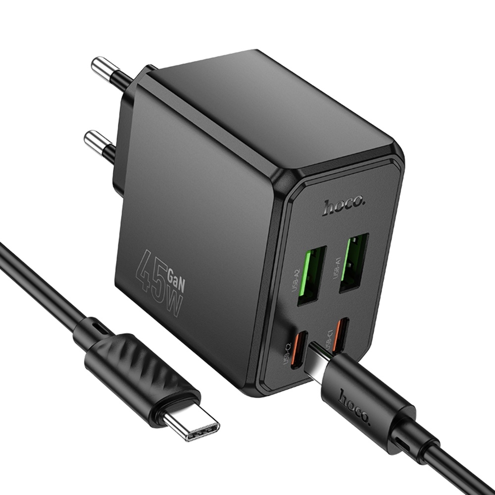 ������� �������� ���������� Hoco CS18A 2 USB/ 2 Type-C PD 45W black + ������ Type-C to Type-C