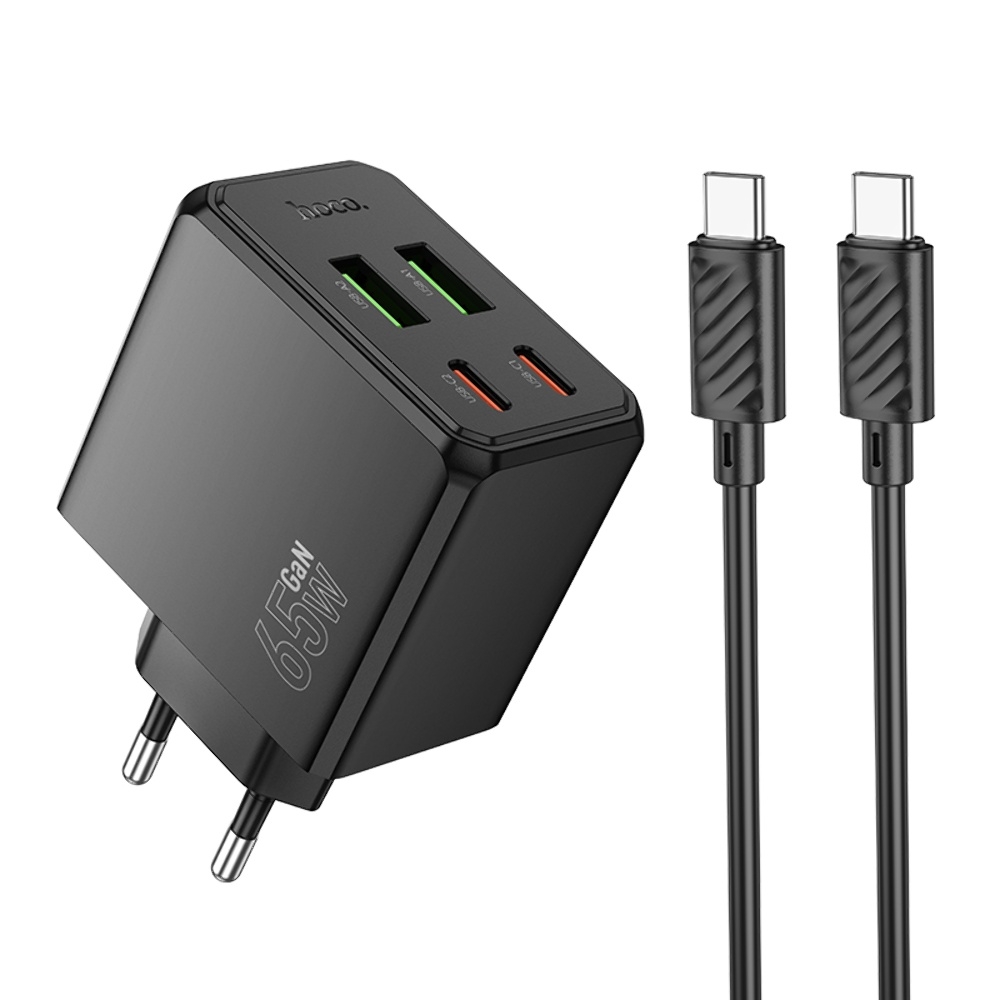 ������� �������� ���������� Hoco CS19A 2 USB/ 2 Type-C PD 65W black + ������ Type-C to Type-C