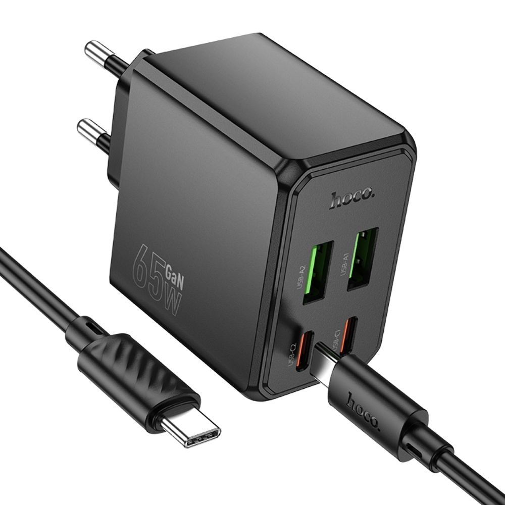������� �������� ���������� Hoco CS19A 2 USB/ 2 Type-C PD 65W black + ������ Type-C to Type-C