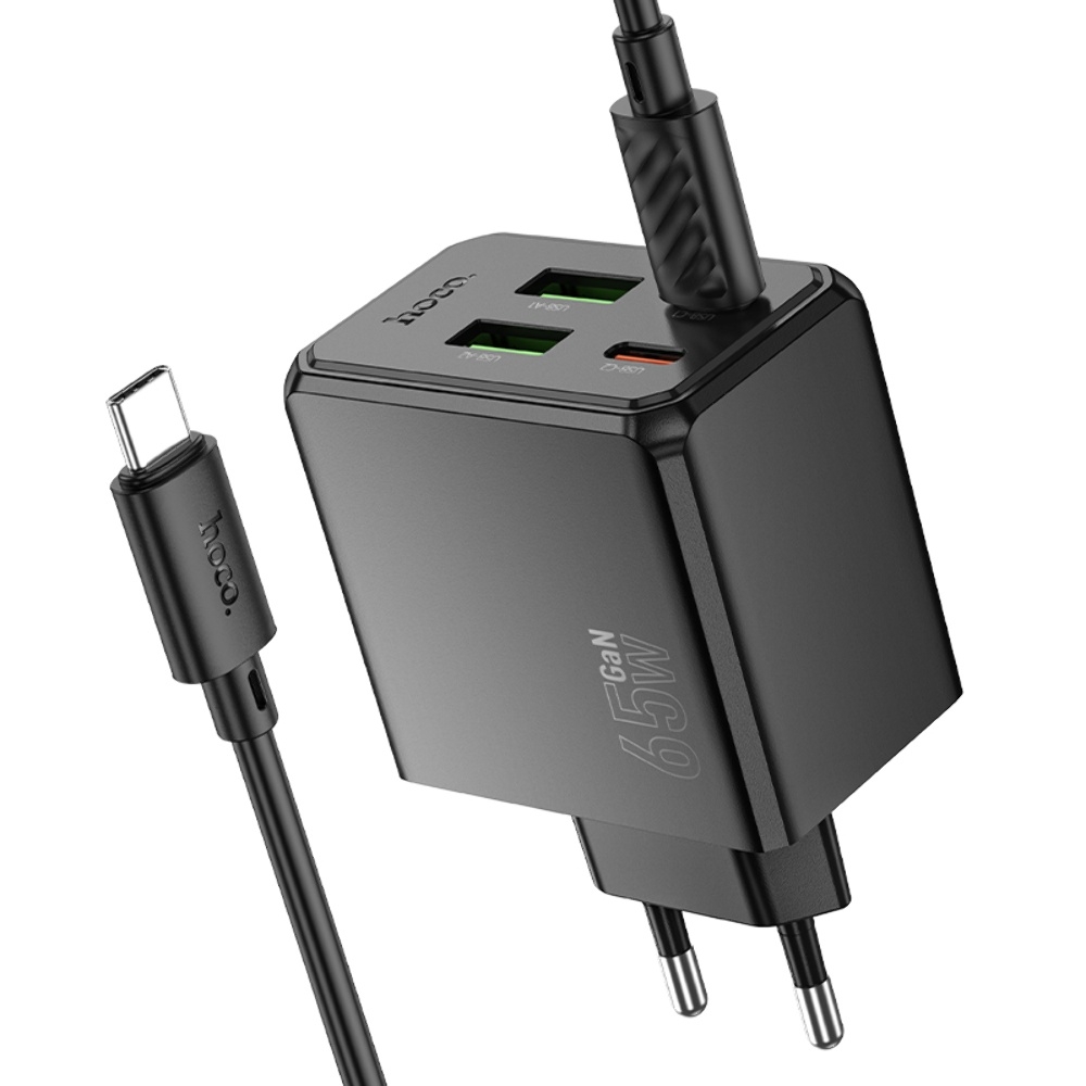������� �������� ���������� Hoco CS19A 2 USB/ 2 Type-C PD 65W black + ������ Type-C to Type-C