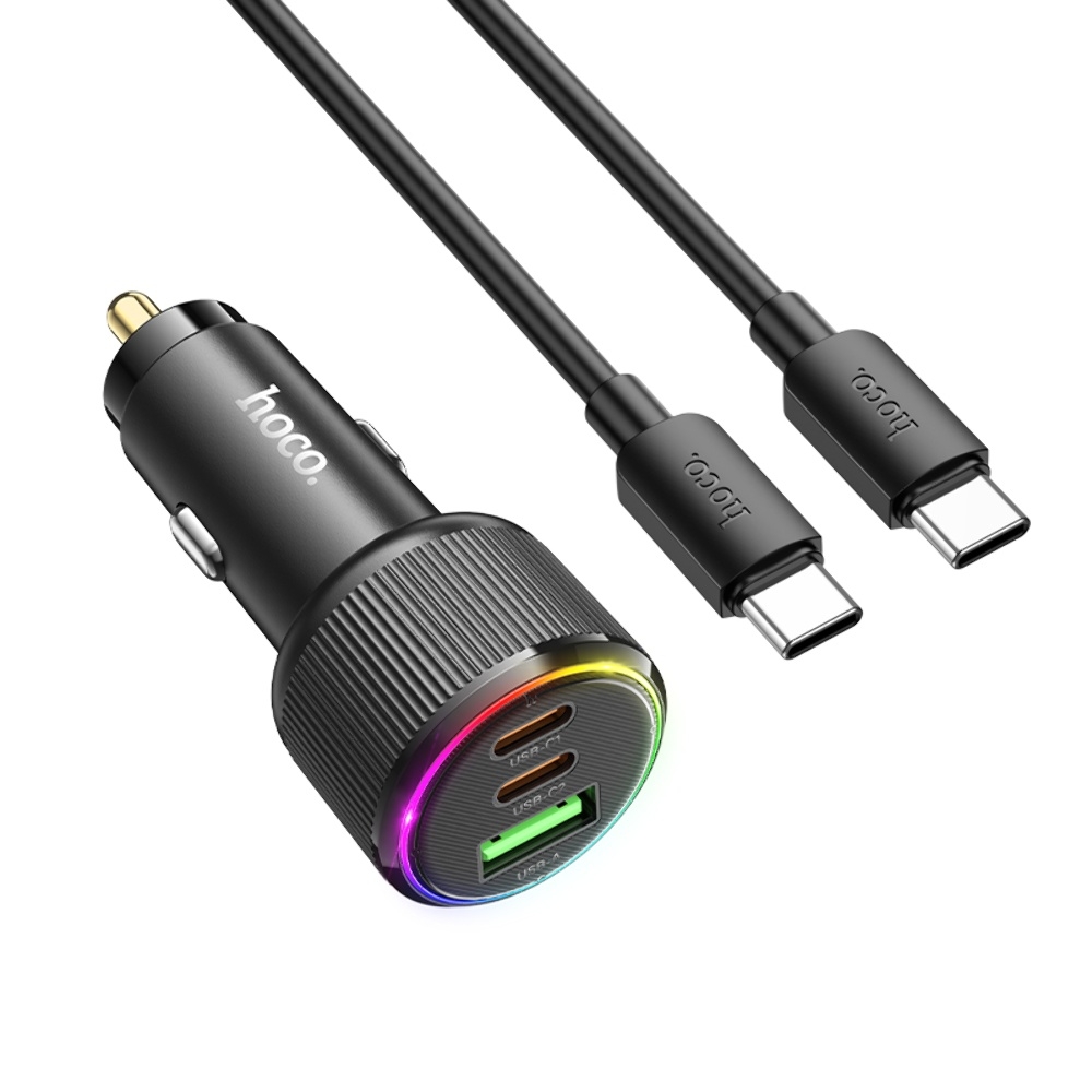 ������������� �������� ���������� Hoco NZ17 USB/ 2 Type-C PD 75W black + ������ Type-C to Type-C