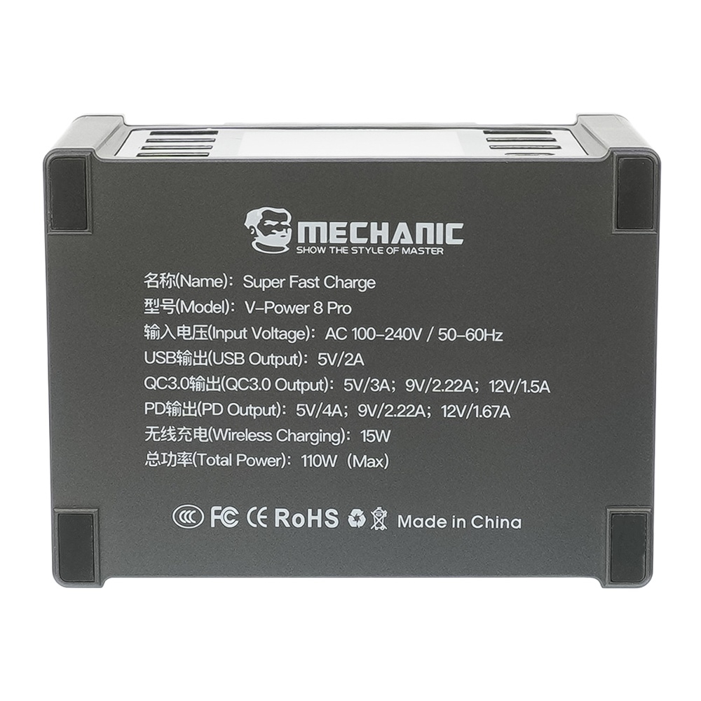 �������� ������� � ���������� ���������� ������� Mechanic V- Power 8 Pro 110W (6 USB 2.4�/ 1 USB QC 3A/ 1 Type C - PD 20W/ Wireless fast charging 15W)