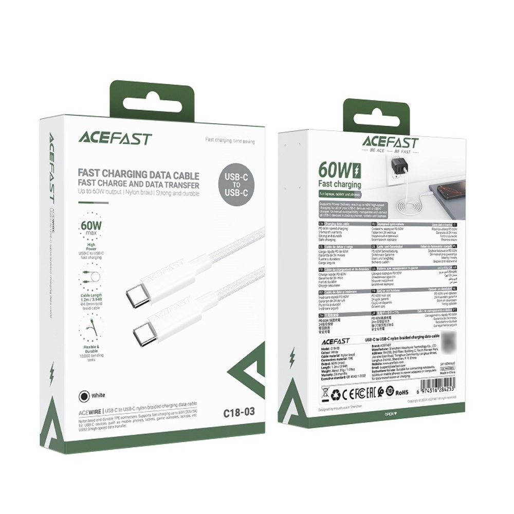 ������ Acefast C18-03 Type-C to Type-C PD 1.2m white
