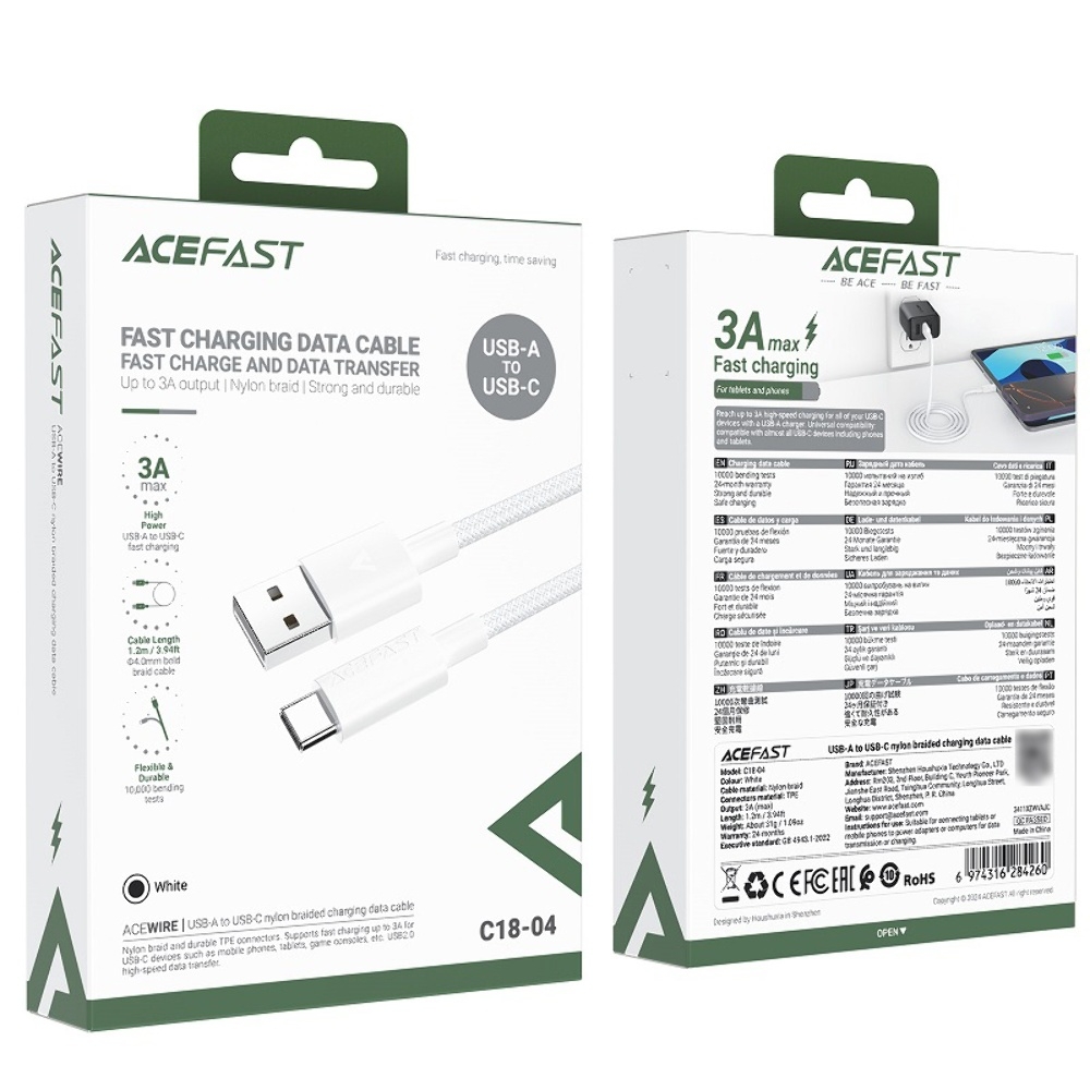 ������ Acefast C18-04 USB to Type-C PD 1.2m white