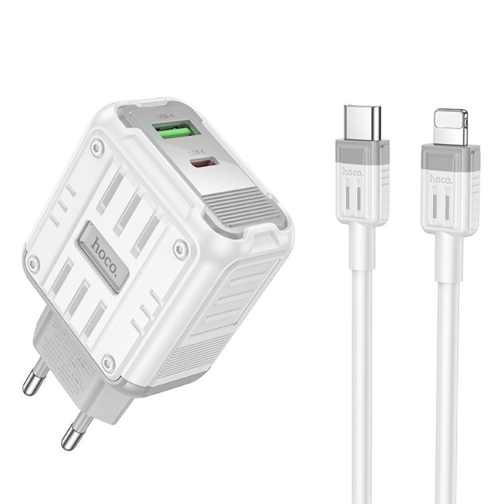 ������� �������� ���������� Hoco C136A USB/ Type-C PD 45W white + ������ Type-C to Lightning