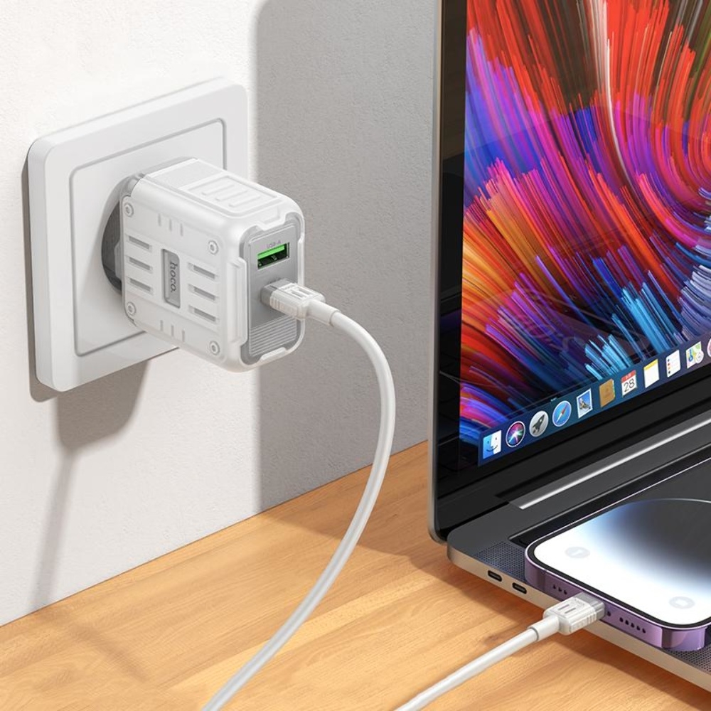 ������� �������� ���������� Hoco C136A USB/ Type-C PD 45W white + ������ Type-C to Lightning