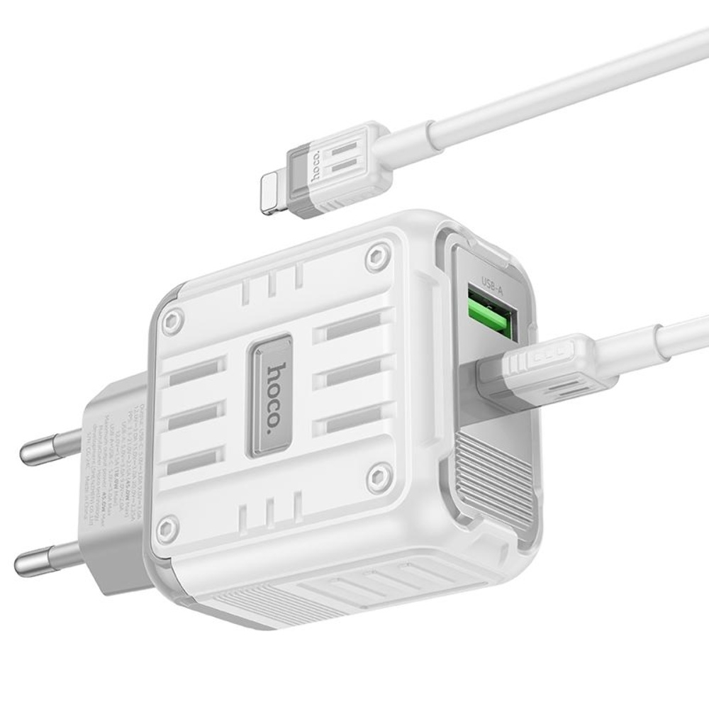������� �������� ���������� Hoco C136A USB/ Type-C PD 45W white + ������ Type-C to Lightning
