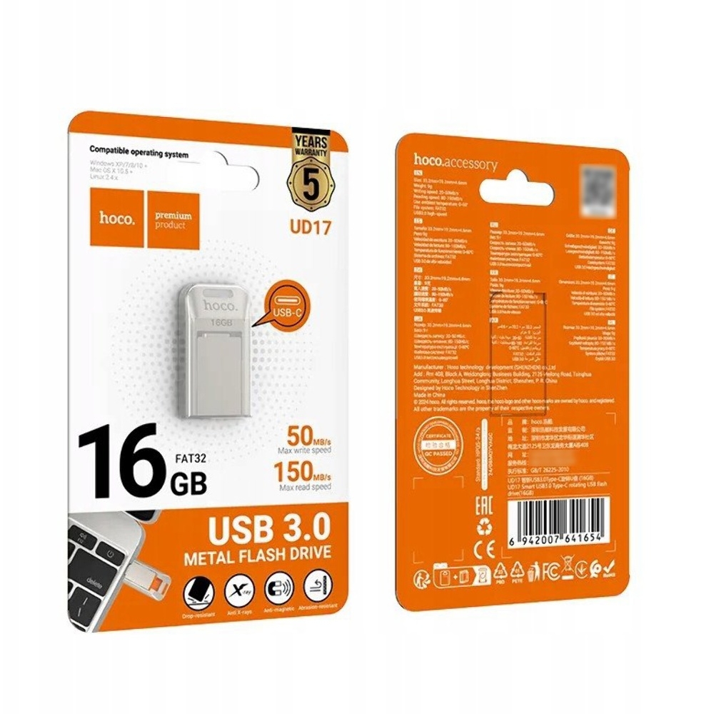 USB ���������� Hoco UD17 16GB Type-C metal gray