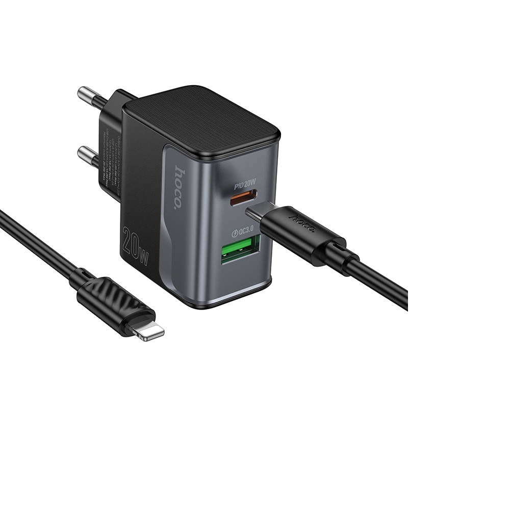 ������� �������� ���������� Hoco CS71A USB/ Type-C PD QC midnight black + ������ Type-C to Lightning