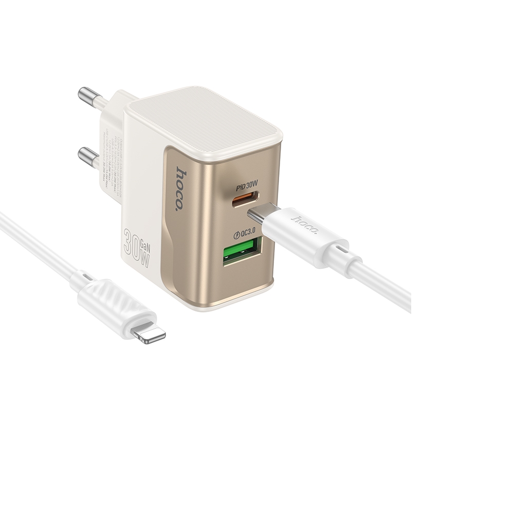 ������� �������� ���������� Hoco CS73A USB/ Type-C PD 30W QC white + ������ Type-C to Lightning