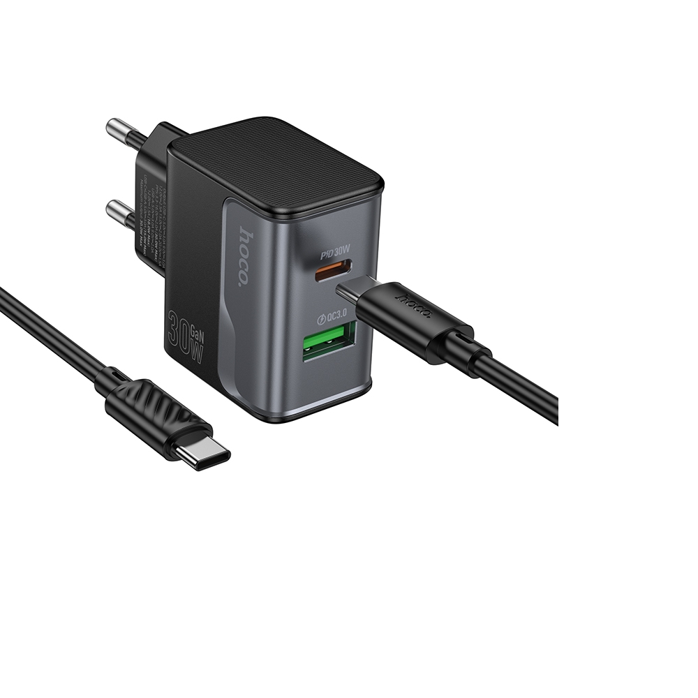������� �������� ���������� Hoco CS73A USB/ Type-C PD 30W QC midnight black + ������ Type-C to Type-C