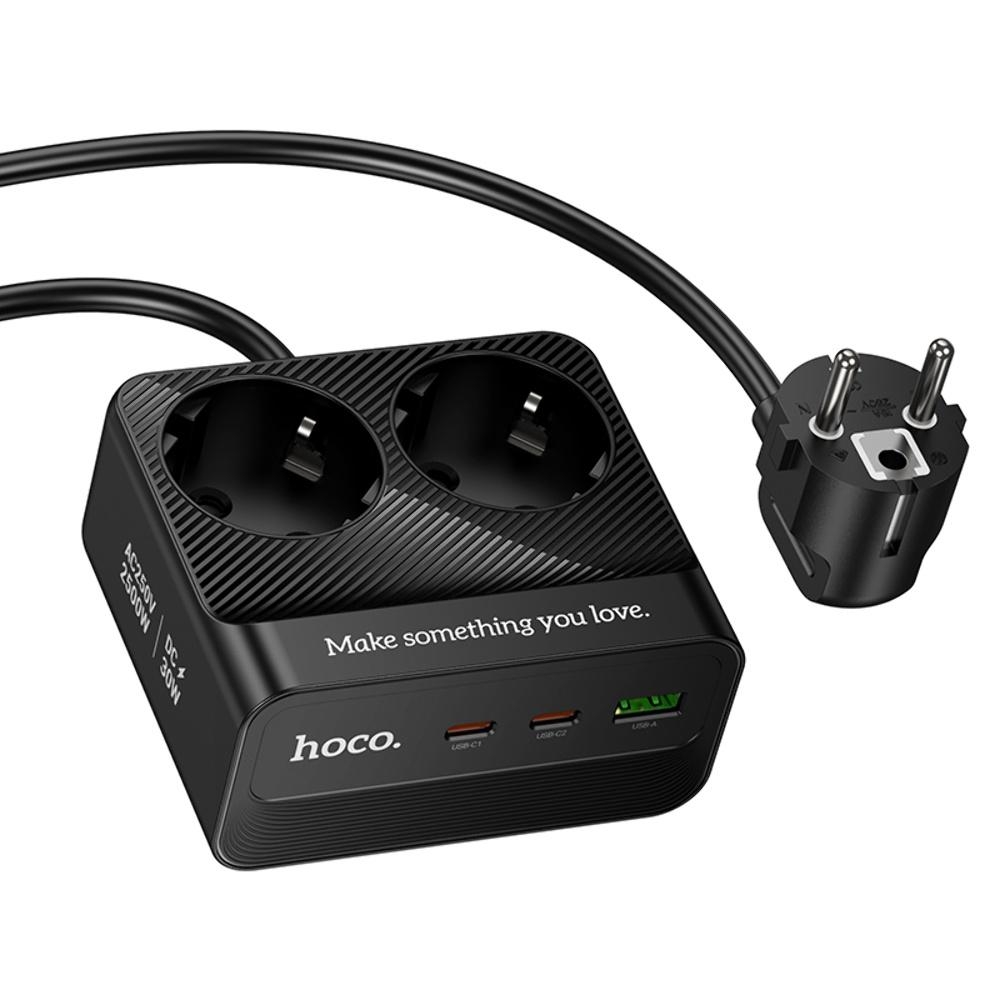 ������� �������� ���������� ���������� Hoco AC27 USB/ 2 Type-C PD 30W 2 ������� 2m black