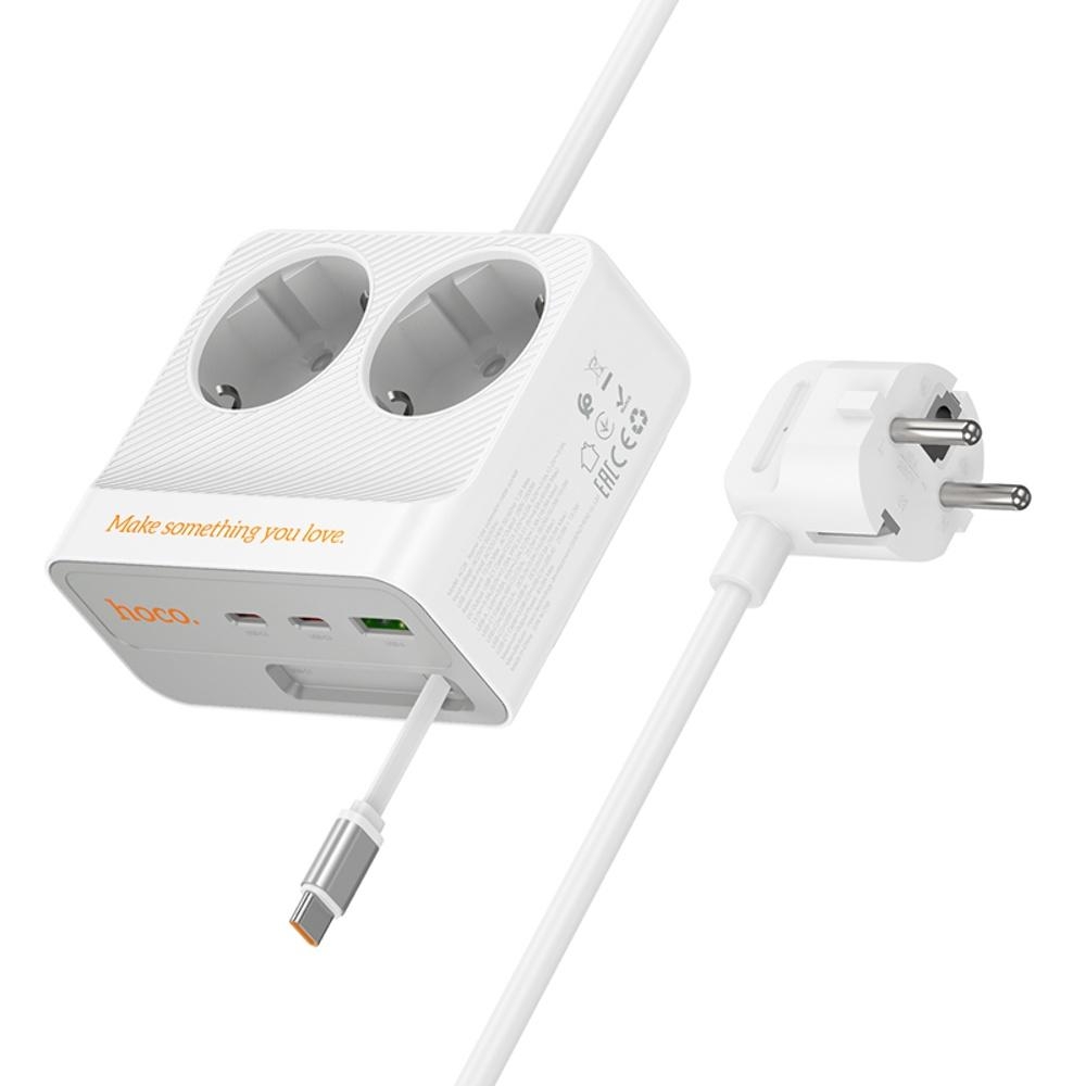 ������� �������� ���������� ���������� Hoco AC28 USB/ 3 Type-C PD 45W 2 ������� 2m white