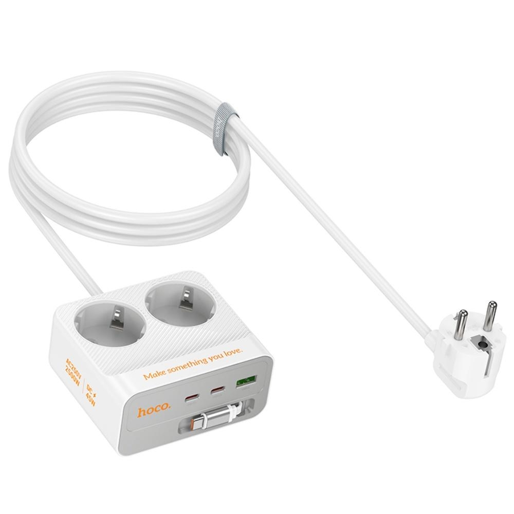 ������� �������� ���������� ���������� Hoco AC28 USB/ 3 Type-C PD 45W 2 ������� 2m white