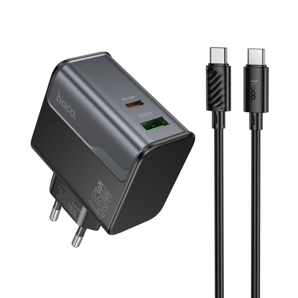 ������� �������� ���������� Hoco CS74A USB/ Type-C PD 45W QC midnight black + ������ Type-C to Type-C