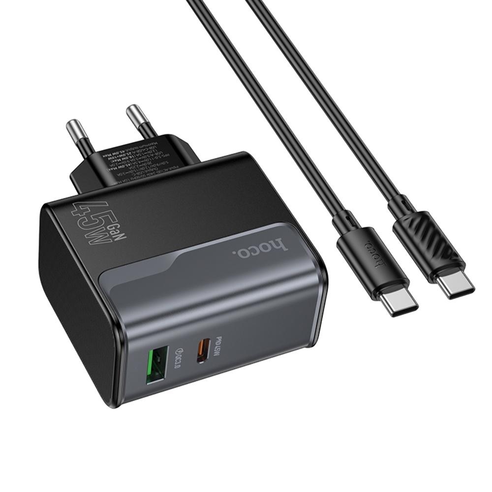 ������� �������� ���������� Hoco CS74A USB/ Type-C PD 45W QC midnight black + ������ Type-C to Type-C