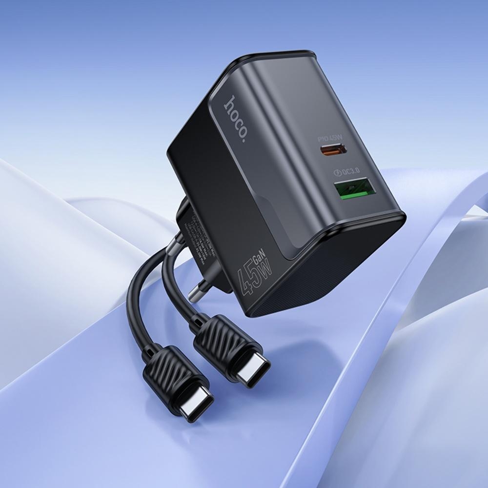 ������� �������� ���������� Hoco CS74A USB/ Type-C PD 45W QC midnight black + ������ Type-C to Type-C
