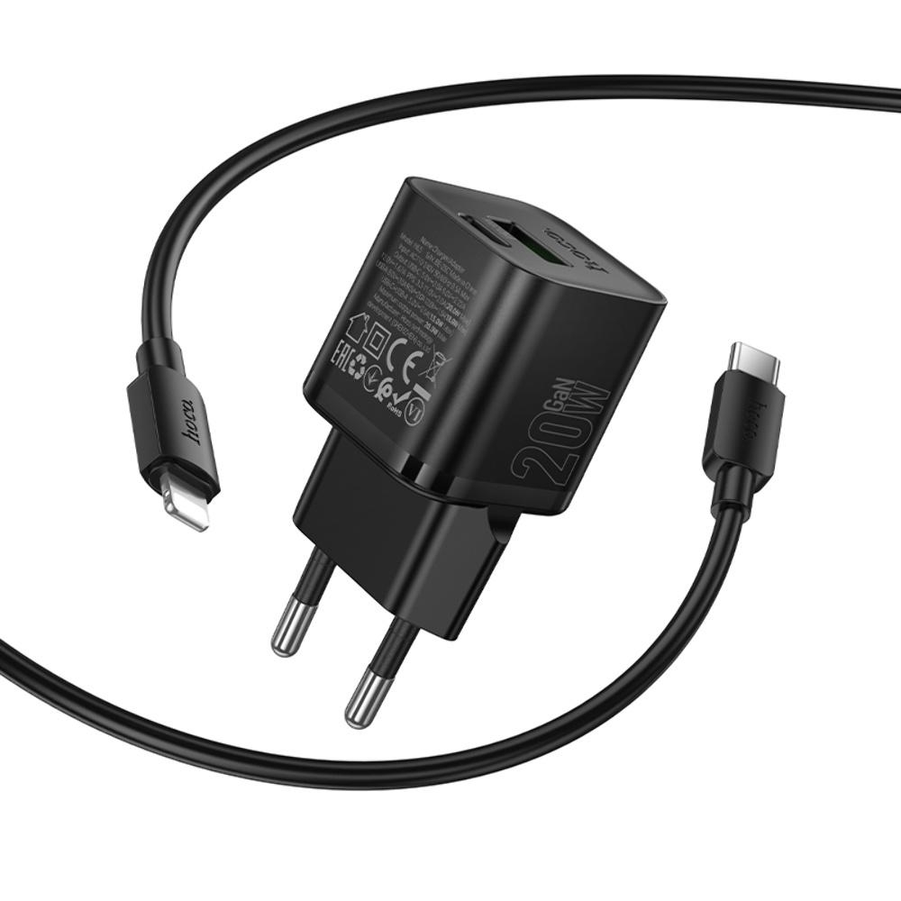 ������� �������� ���������� Hoco N65 USB/ Type-C PD QC black + ������ Type-C to Lightning