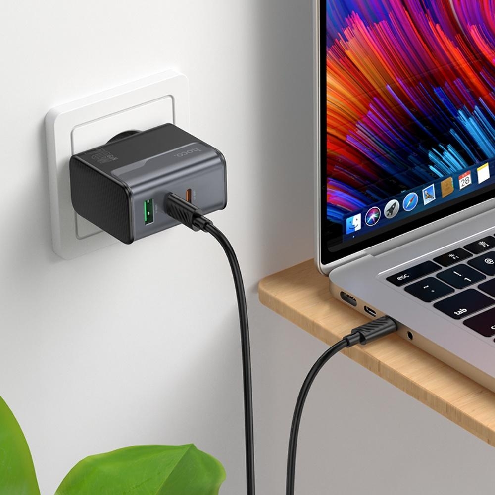 ������� �������� ���������� Hoco CS75A USB/ 2 Type-C PD 70W midnight black + ������ Type-C to Type-C