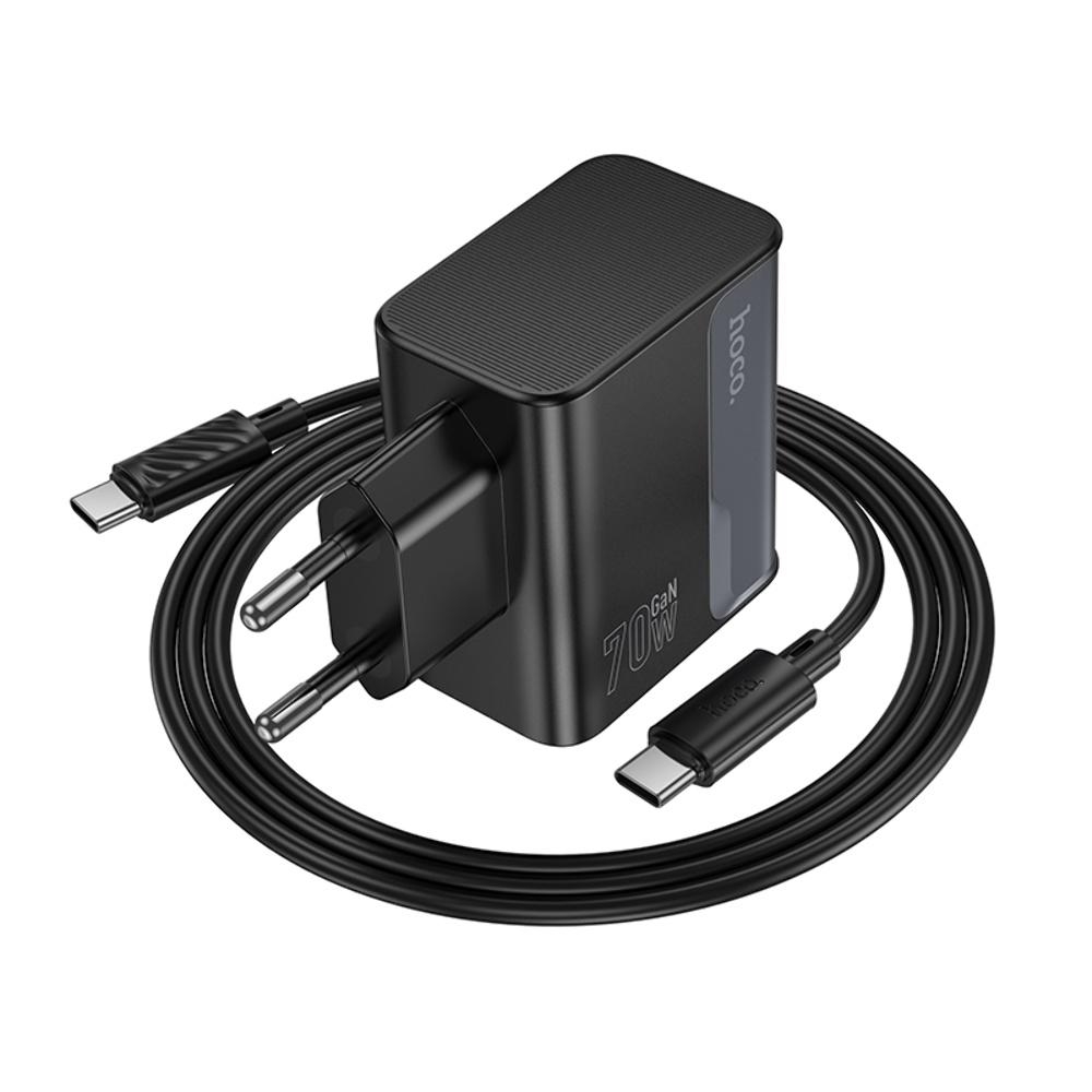������� �������� ���������� Hoco CS75A USB/ 2 Type-C PD 70W midnight black + ������ Type-C to Type-C