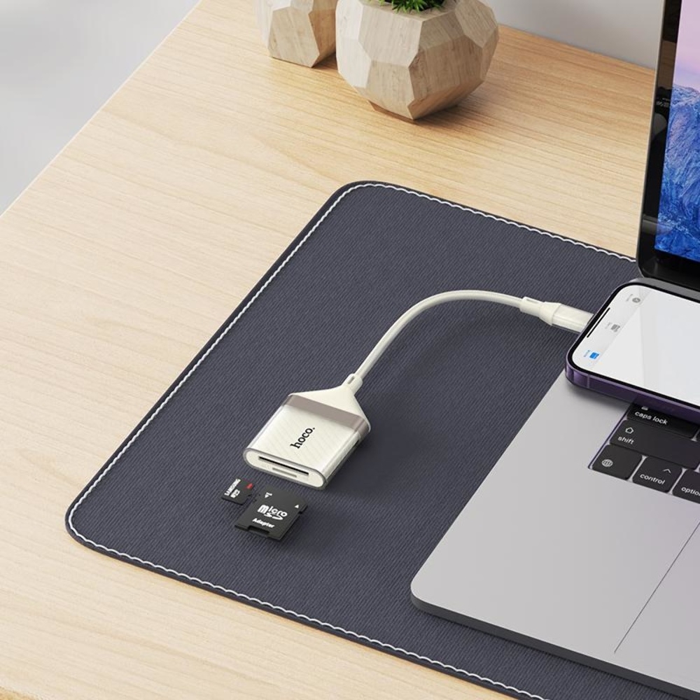 ������� ���������� Hoco UA40 2-in-1 Lightning to TF/SD apricot