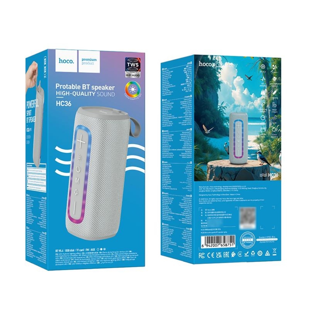 ����������� Bluetooth ������� Hoco HC36 � LED ���������� gray