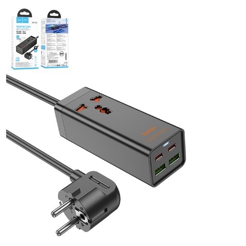 ������� �������� ���������� Hoco AC10A, Power Delivery (65 ��), ������, � ��������, 4 �����, GaN, #6942007601672