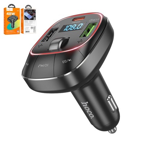 FM-����������� Hoco E76, ������, � ��������, Type-C, 3 �����, 48 ��, Power Delivery (PD), 12-24 B, #6942007600248