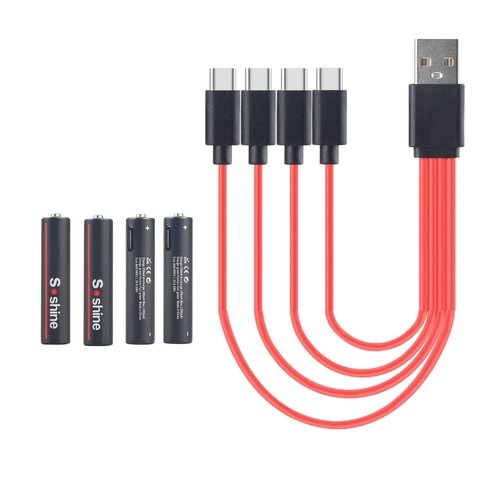 ���������� AAA Soshine AAA/HR03, 1,5 B, Li-ion, 4 ��., � �����, c �������, (600mWh), ����������� �� USB Type-C | ���, �������, �����������