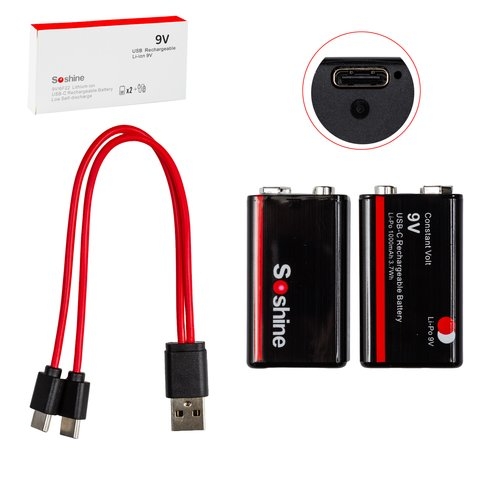 ���������� ����� Soshine 6F22, 9 B, 2 ��., c �������, (3700mWh), ����������� �� USB Type-C | 3-12 ��. ������ | ���, �������, �����������
