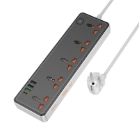 Сетевое зарядное устройство удлинитель Hoco AC13A, 3 USB, 1 Type-C, PowerDelivery (30 Вт), 5 розеток, 100 см, чорний