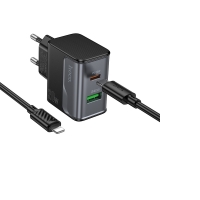 ������� �������� ���������� Hoco CS71A USB/ Type-C PD QC midnight black + ������ Type-C to Lightning