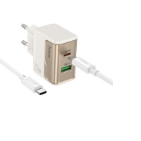Сетевое зарядное устройство Hoco CS71A USB/ Type-C PD QC white + кабель Type-C to Type-C