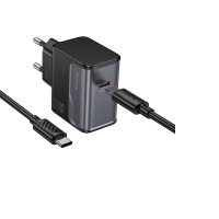 Сетевое зарядное устройство Hoco CS72A Type-C PD 30W midnight black + кабель Type-C to Type-C