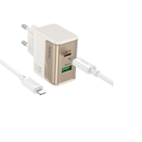 ������� �������� ���������� Hoco CS73A USB/ Type-C PD 30W QC white + ������ Type-C to Lightning