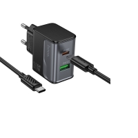 ������� �������� ���������� Hoco CS73A USB/ Type-C PD 30W QC midnight black + ������ Type-C to Type-C