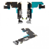 Плата зарядки Apple iPhone 6 Plus, шлейф коннектора зарядки, коннектора наушников, с микрофоном, черная, Original (PRC)